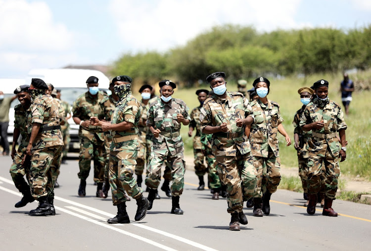 Military veterans outside former president Jacob Zuma's homestead in Nkandla on Thursday. Members of the MKMVA are expected to stand guard at the home from Sunday, according to the organisation's spokesperson Carl Niehaus.