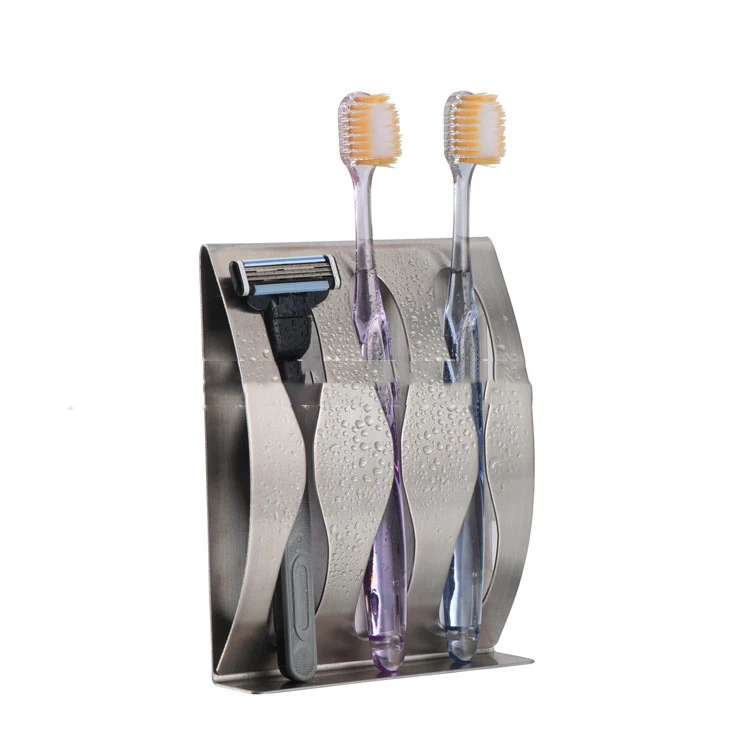 Punch-free Wall-mounted Stainless Steel Toothbrush Holder, adhesive, strong hold, saves space and keeps your toothbrushe