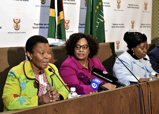 Minister of Social Development Susan Shabangu, Minister of Communications Nomvula Mokonyane and Minister in the Presidency Nkosazana Dlamini-Zuma. /Jairus Mmutle/GCIS