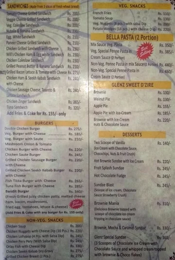 Glenz Cafe N Bakers menu 