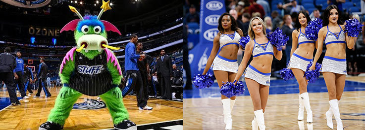 Orlando Magic mascot and Magic Dancers