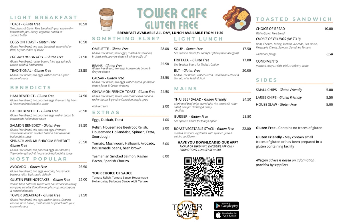 Tower Cafe gluten-free menu
