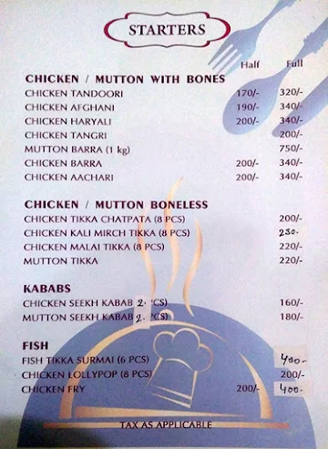 Bhashi's Family Restaurant menu 