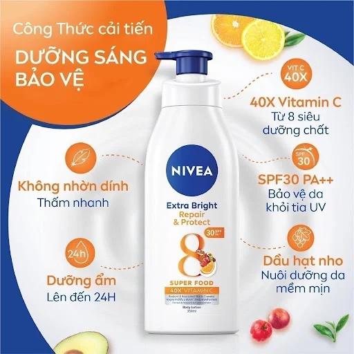 Sữa Dưỡng Thể NIVEA Phục Hồi & Chống Nắng Ban Ngày từ 8 Super Foods (350 ml)