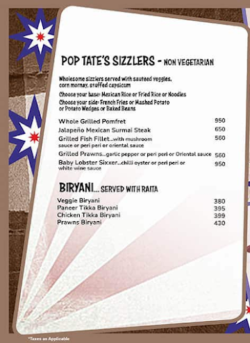 Pop Tate's menu 