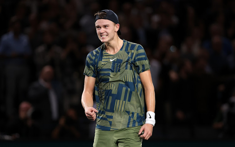 Holger Rune of Denmark celebrates his win against Novak Djokovic of Serbia in the final of the Rolex Paris Masters tennis at Palais Omnisports de Bercy on November 6 2022. Picture: Julian Finney/Getty Images