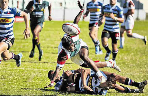 Border's Siphosenkosi Nofemele scrambles over some Western Province players to gain control of the ball during the clash at Buffalo City Stadium on Frida Picture: MARK ANDREWS