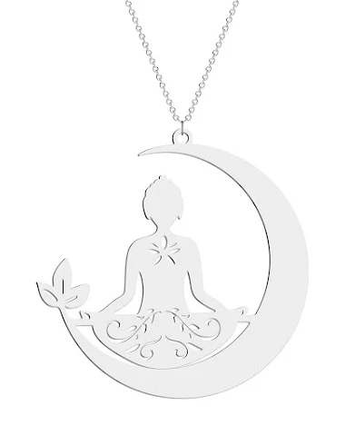 Collier pendentif lotus zen en acie - 1