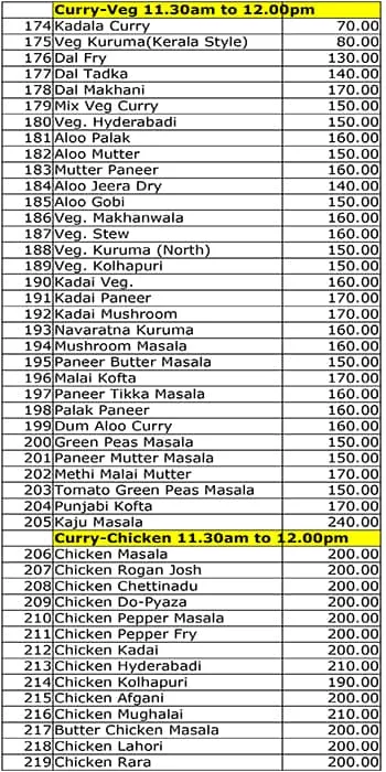 Thalassery Restaurant menu 