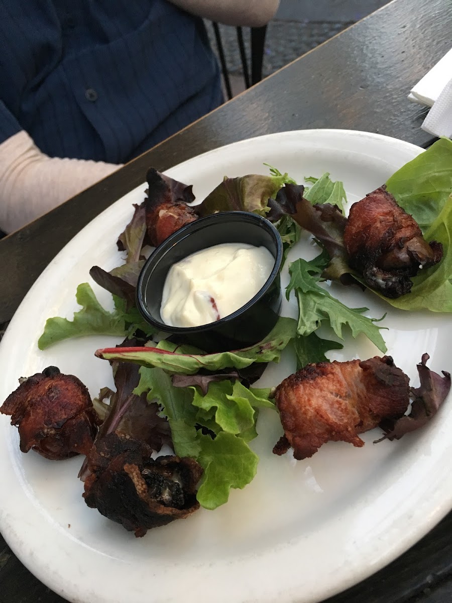 Determined bacon wrapped dates are grilled not fried