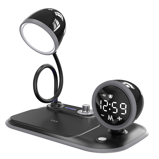Title 6, 3-in-1 bureaulamp met klok, draadloze oplader e...
