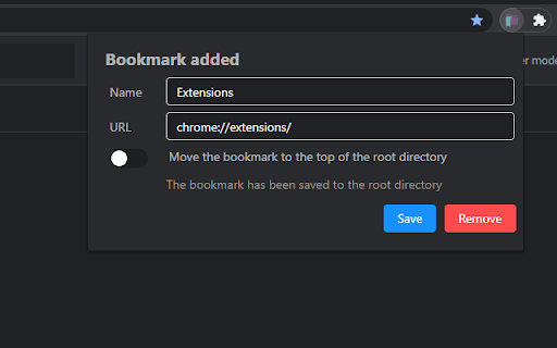 Save bookmark to root directory