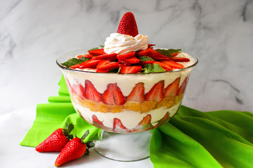 Strawberry Shortcake Trifle ready to be served.