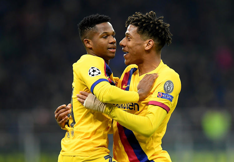 2019 Barcelona's Anssumane Fati celebrates scoring their second goal with teammate Jean-Clair Todibo