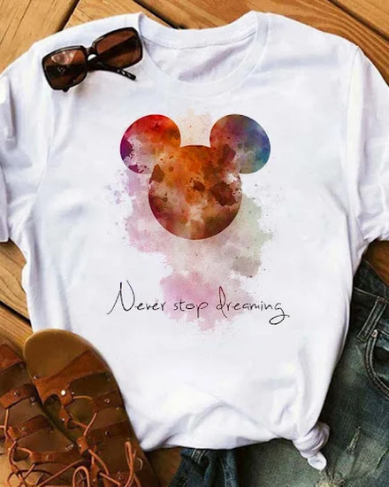 Cute Women's Mickey Mouse Printed T-shirt Summer Men Shir... - 1