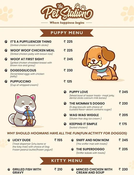 The Pet Station Cafe menu 