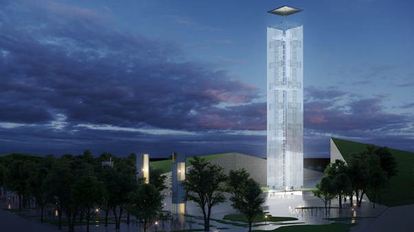 An artist's impression of the Nelson Mandela Tower of Light designed by M&C Saatchi Abel for St George's Park