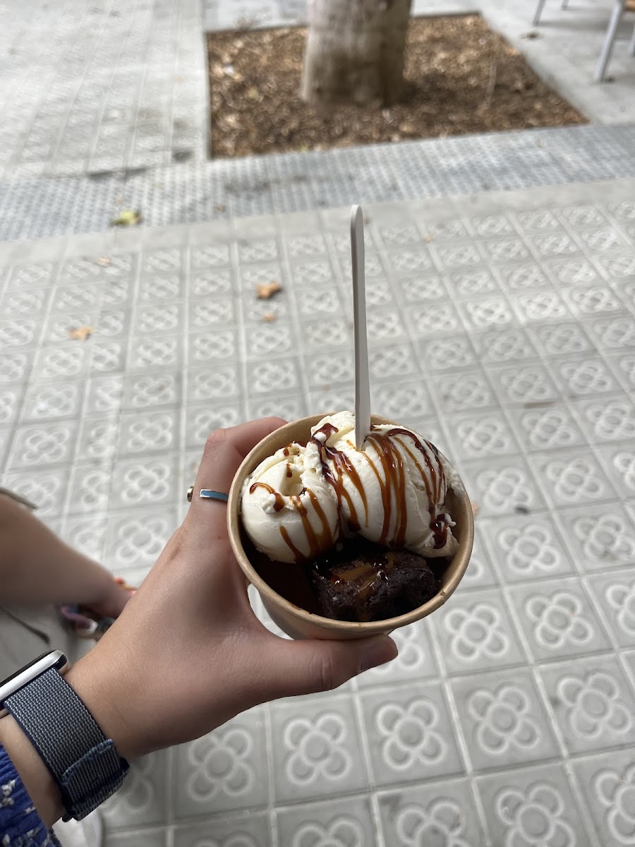 Dulce de Leche brownie with vanilla ice cream and a bit caramel sauce