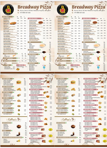 Breadway Pizza menu 