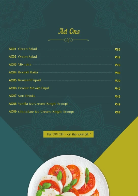 Maharaja Chaap menu 