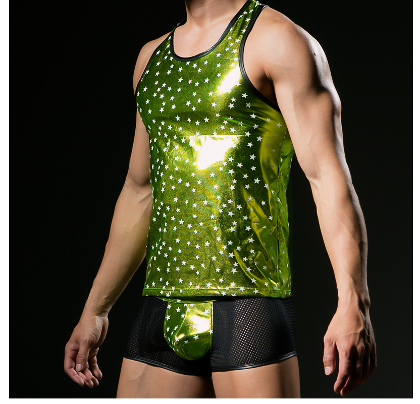 Hot stamping patent leather star print men's vest XXBX without inner pants