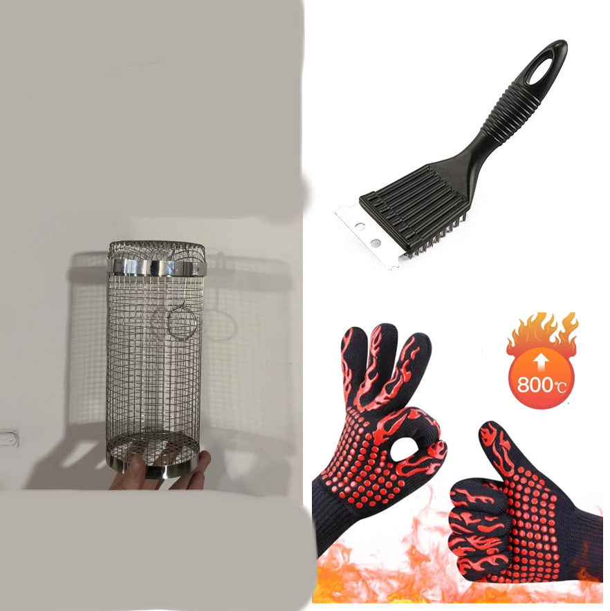 Obrotowy metalowy kosz do grillowania na grilla. Przenośny na kemping na zewnątrz. Niezbędny gadżet kuchenny do grillowania.