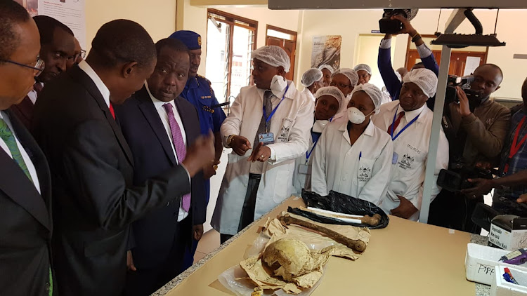 Interior CS Fred Matiang'i and other government at the Government Chemist in Nairobi on Thursday, August 29, 2019