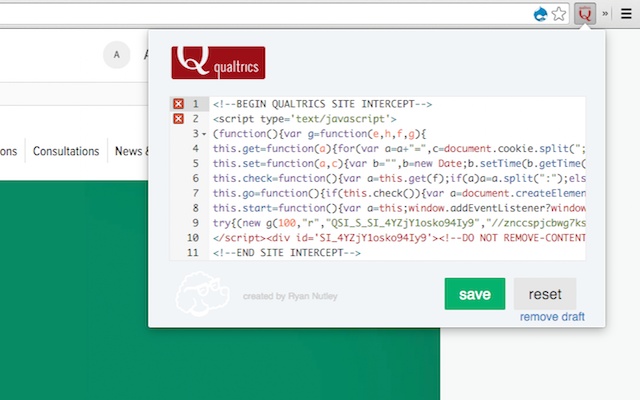 Qualtrics Site Intercept Testing Tool