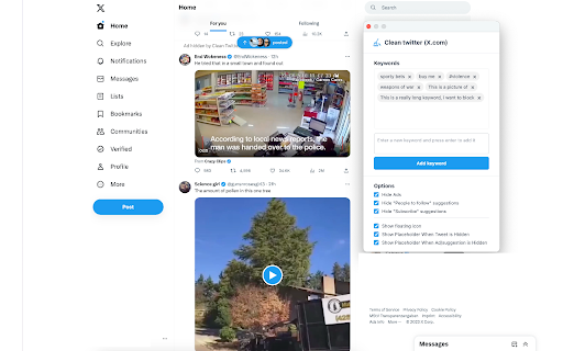 Clean Twitter/X.com (Hide Tweets,Ads,etc)