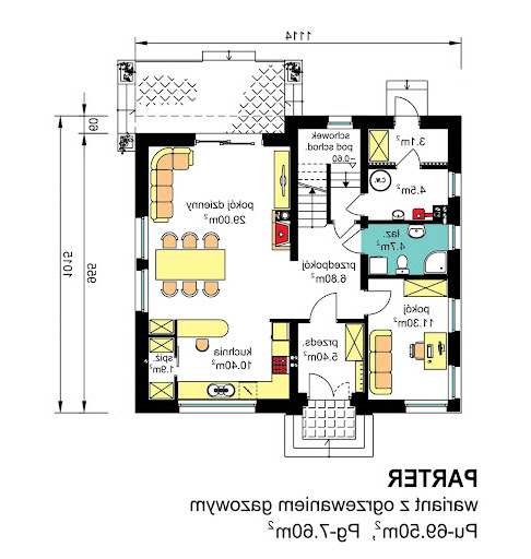 BW-27 wariant - Rzut parteru - wariant z ogrzewaniem gazowym