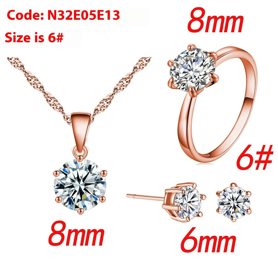 Zes-klauwige Kleur Zirkonia Ketting, Oorstekers & Ring Bruids Sieraden Set. Perfect voor bruiloften en andere speciale gelegenheden.