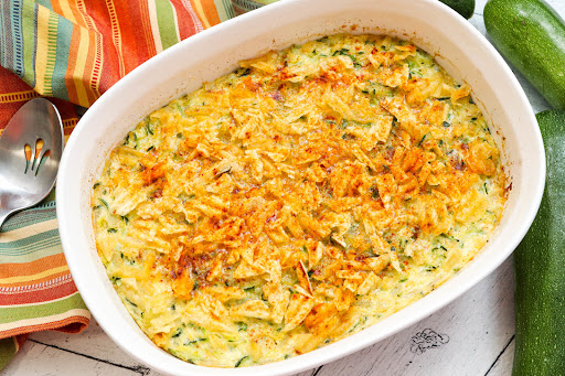 Zucchini Casserole baked until golden brown.