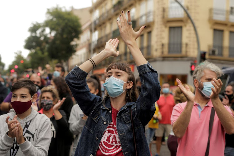 People protest over the lack of support and movement on improving working conditions at the Vallecas neighbourhood, amid the outbreak of Covid-19 in Madrid, Spain, on September 20 2020.