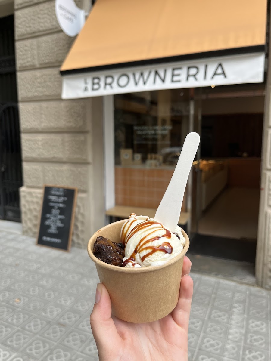 Dulce de Leche brownie with vanilla ice cream and a bit caramel sauce