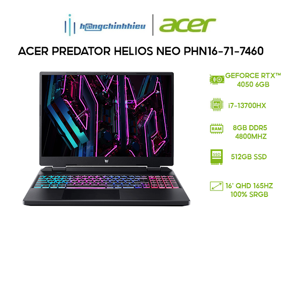 Laptop Acer Predator Helios Neo Phn16 - 71 - 7460 (I7 - 13700Hx|8Gb|512Gb|Rtx 4050 6Gb|16') Hàng Chính Hãng