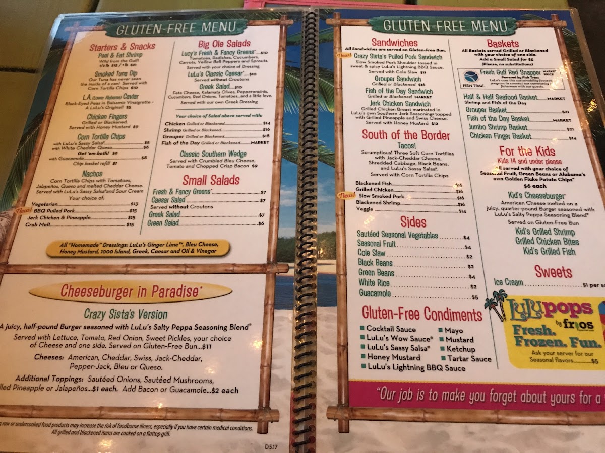 LuLu's gluten-free menu