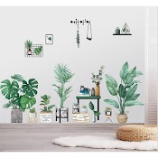 Decal Dán Chi Tiết Trang Trí Tường Nhiều Chậu Cây Xanh Ghép 2 Tấm