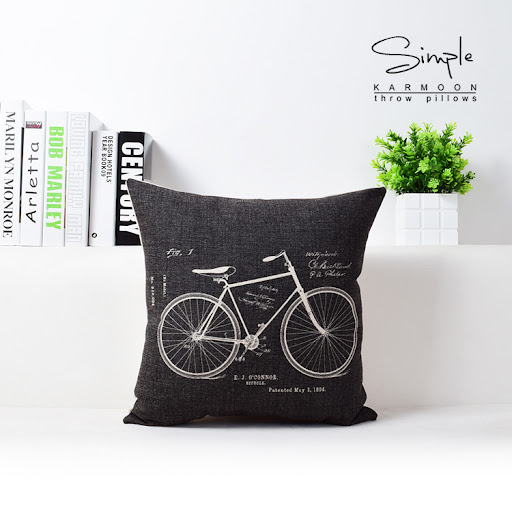 Title 4, Vintage Camera Bicycle Cotton Linen Cushion, pr...