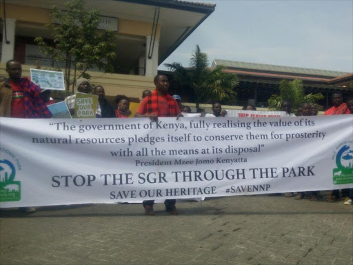 Conservationist protesting against the construction of the Standard Gauge Railway through the Nairobi National Park, September 16, 2016 /GILBERT KOECH