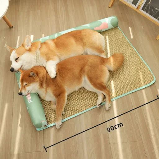 Kimpets Summer Dog Ice Mat Cooling Washable Rattan Woven Cat Cushion Breathable Pet Nest Ice Feeling Sleep Cushion Pet S