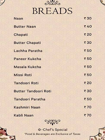 The Great Indian Kitchen menu 