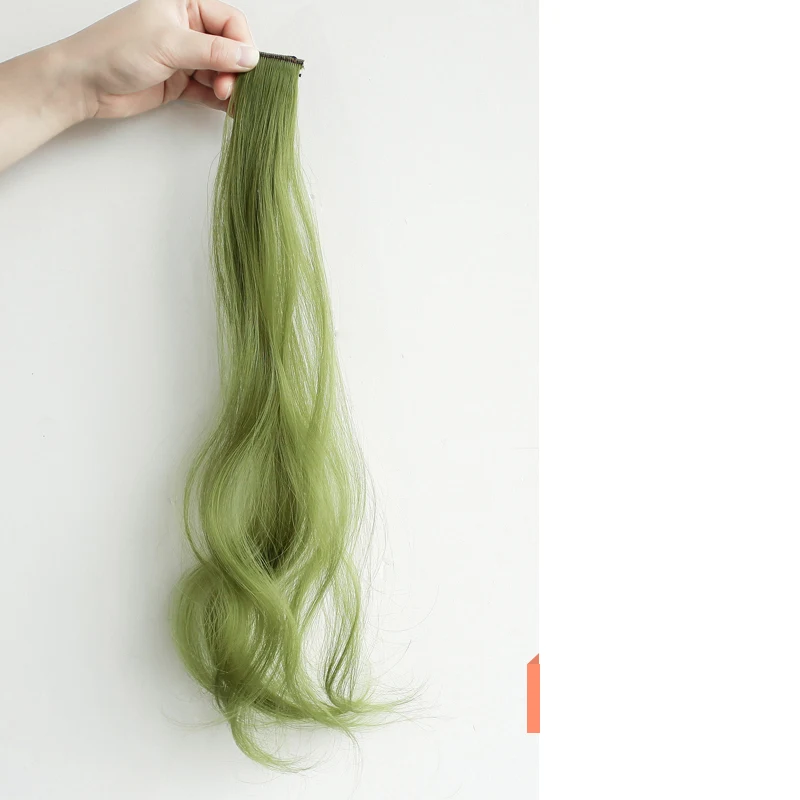 Peruca de cabelo longo cacheado com orelhas penduradas, extensão capilar e luzes, cores populares, ideal para realçar e dar volume.