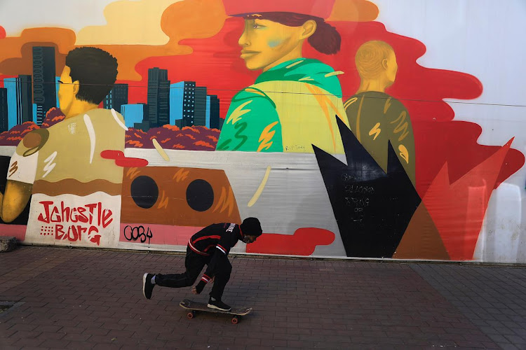 Skateboarder in Maboneng, Johannesburg on Youth Day. June 16 is a public holiday in SA commemorating the 1976 Soweto uprising.