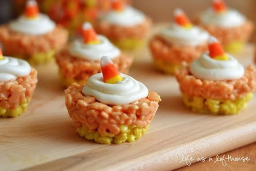 Candy Corn Rice Krispie Cupcakes