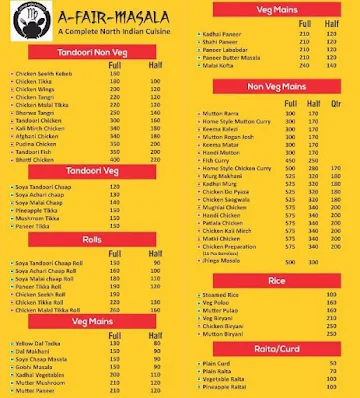 A-FAIR-MASALA menu 