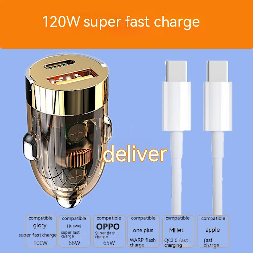 Title 5, Mini Car Charger Super Fast Charge Head Transpa...