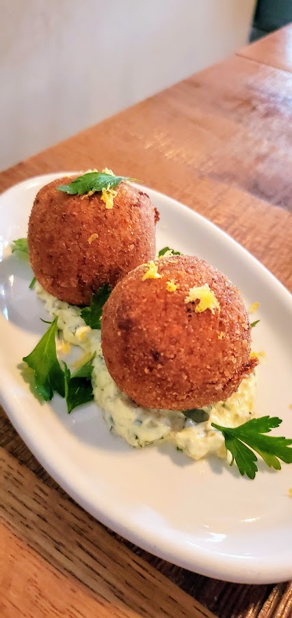 A Dinner at Monteverde in Chicago, 'Nudja Aracini, Sicilian rice balls, manchego, caper aioli