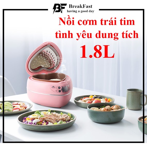 Nồi Cơm Điện Trái Tim Nhập Khẩu 1.8 Lít Công Suất 600W, Nồi Cơm Điện Giữ Nóng Thông Minh