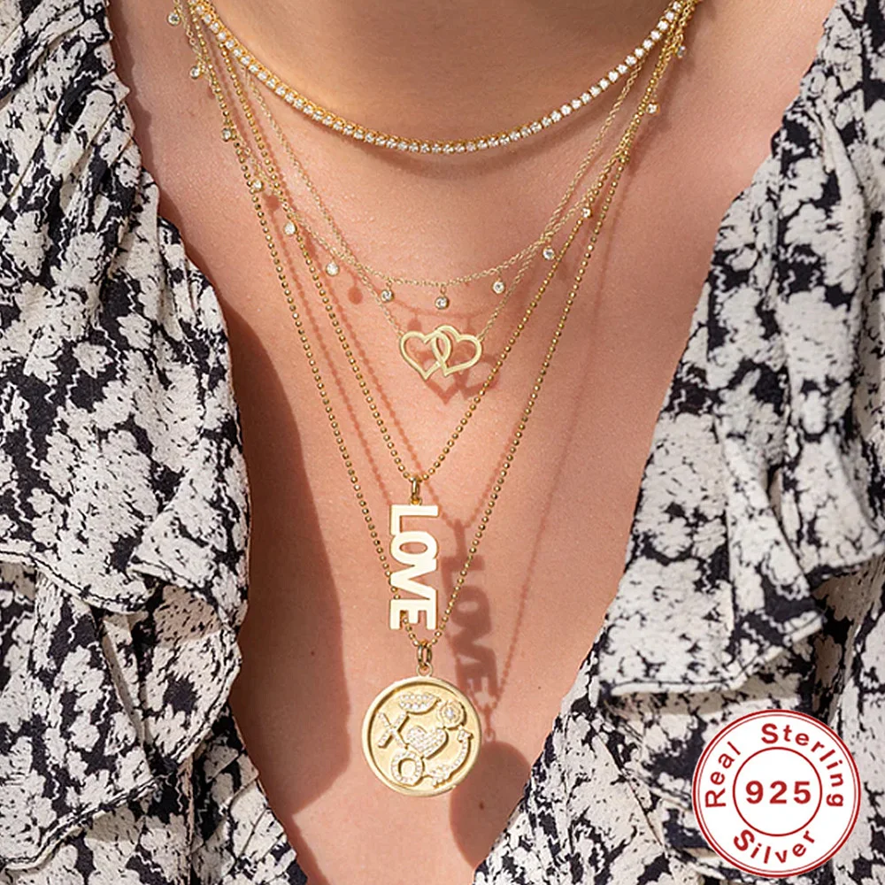 Title 4, Collier Doppel Herz S925 en argent sterling pou...
