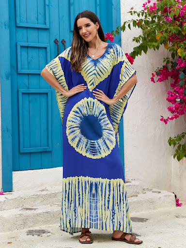 Title 5, Rayon Printed V-neck Long Skirt Holiday Dress